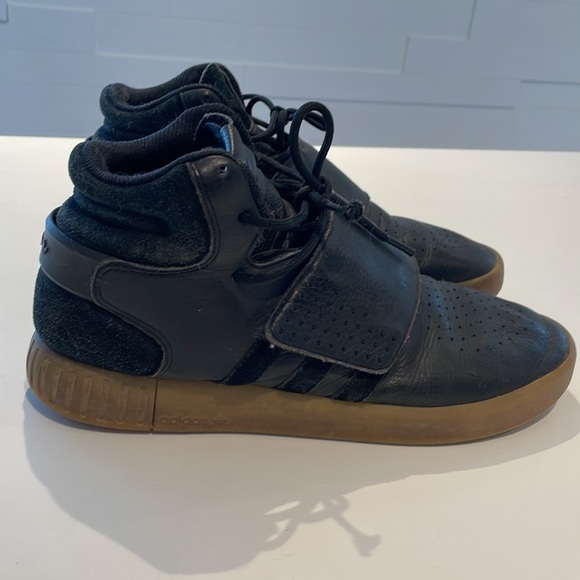 10 Adidas Men’s High Top strap Black Leather + Suede - Picture 4 of 10